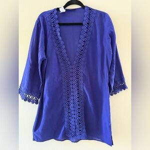 La Blanca Royal Blue Crochet-Trim Swim Coverup